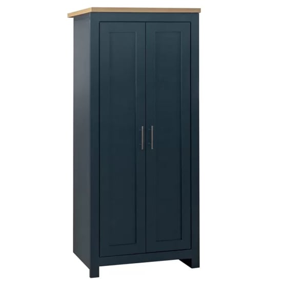 CHOICEWARDROBE 2 door wardrobe in navy blue with oak top, 79cm wide