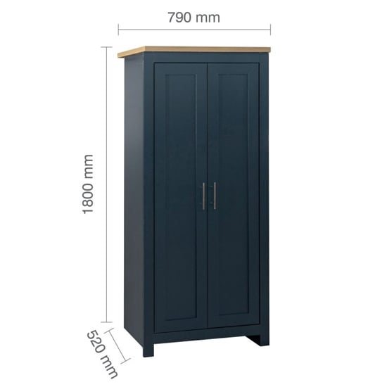 CHOICEWARDROBE 2-door wardrobe in navy blue with oak top, 79cm W x 180cm H