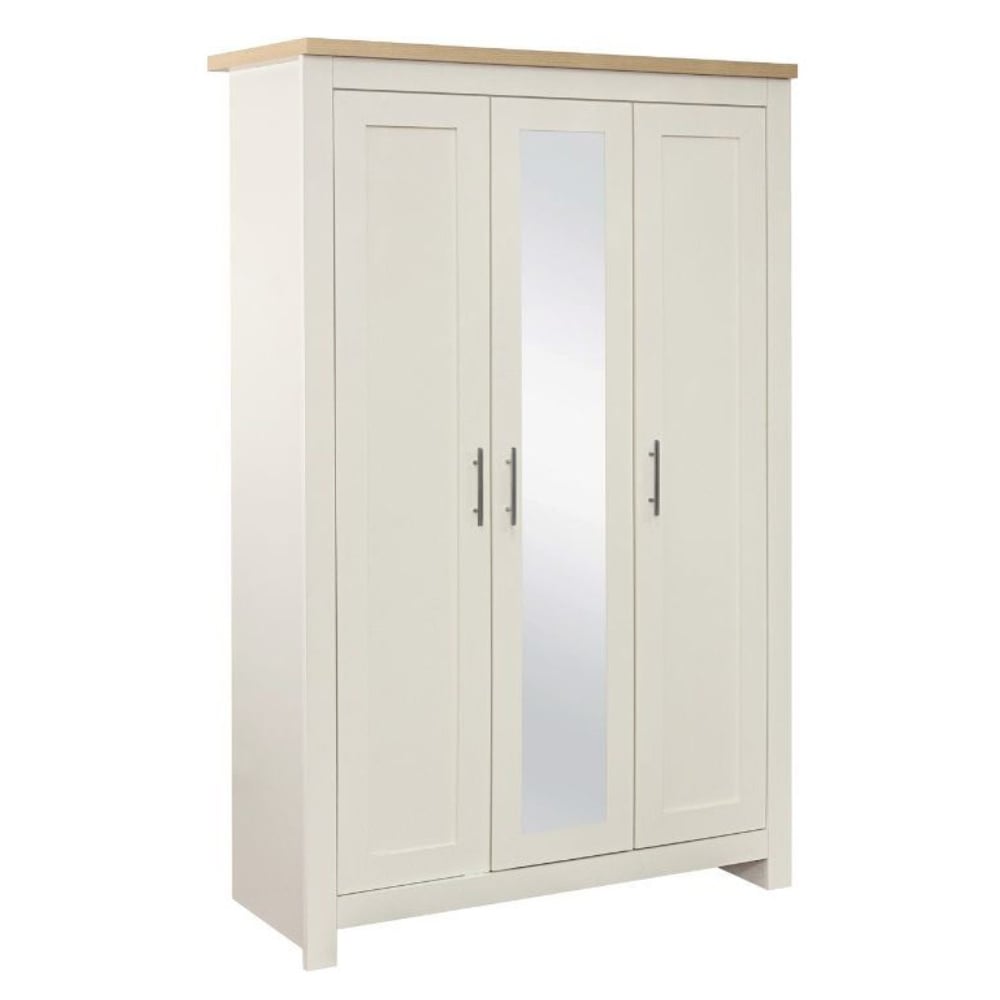 CHOICEWARDROBE Highland 3 door cream wardrobe with central mirror and oak top