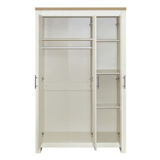 Interior of ChoiceWardrobe Highland Cream 3 Door Wardrobe showing hanging rails and shelves for organised storage