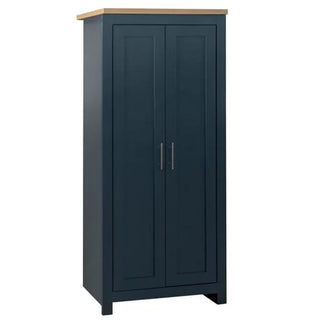 ChoiceWardrobe Highland Navy Blue 2 Door Wardrobe with Oak Top and silver handles, 79cm wide