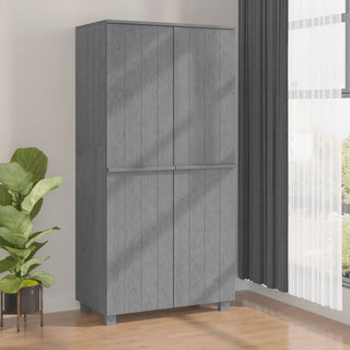 The CHOICEWARDROBE Hull 2 Door Wooden Wardrobe in a dark grey finish features a contemporary panelled design, hanging rail, and storage shelves—ideal for bedroom storage and blending easily with light flooring and decor.