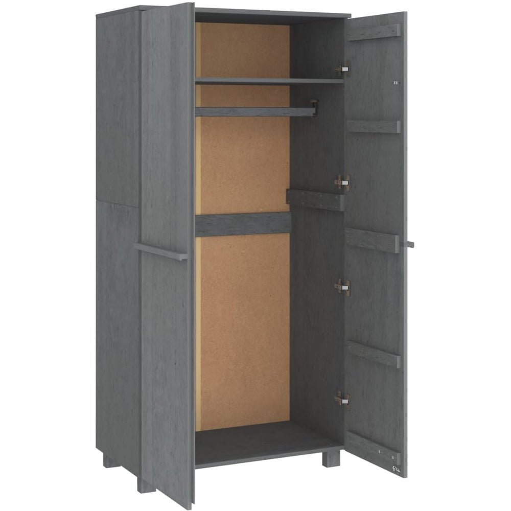 Dark grey 2-door CHOICEWARDROBE Hull wardrobe open, showing hanging rail, shelf and light brown back panel.