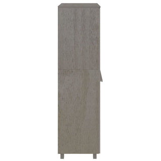 Shown from the side, the CHOICEWARDROBE Hull 4 Door Wardrobe features a tall, narrow design in light grey oak effect with a smooth wood grain finish and four short legs—an ideal modern storage cabinet for light grey bedrooms.