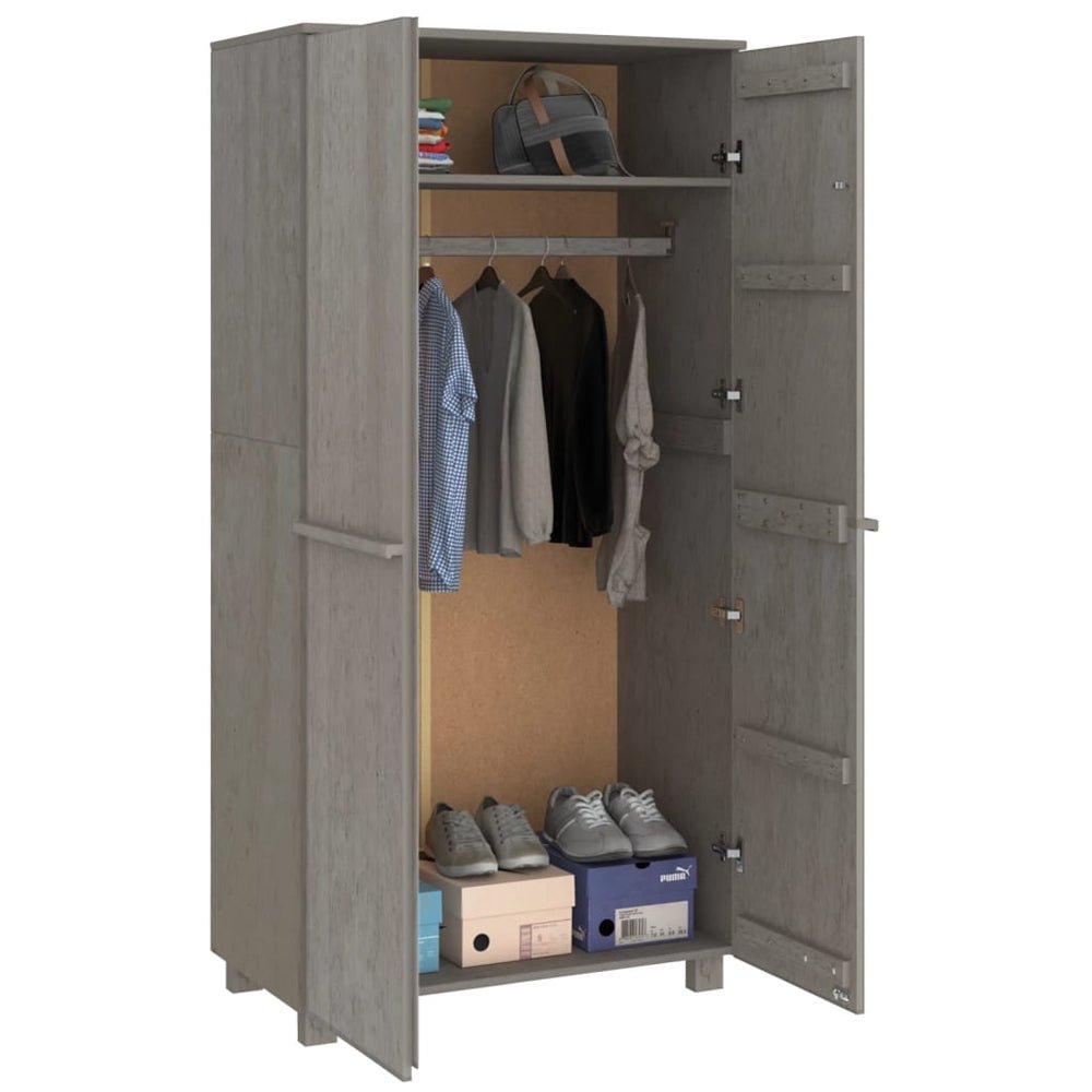 Light grey oak effect two-door wardrobe with hanging rail and shelves | tall storage