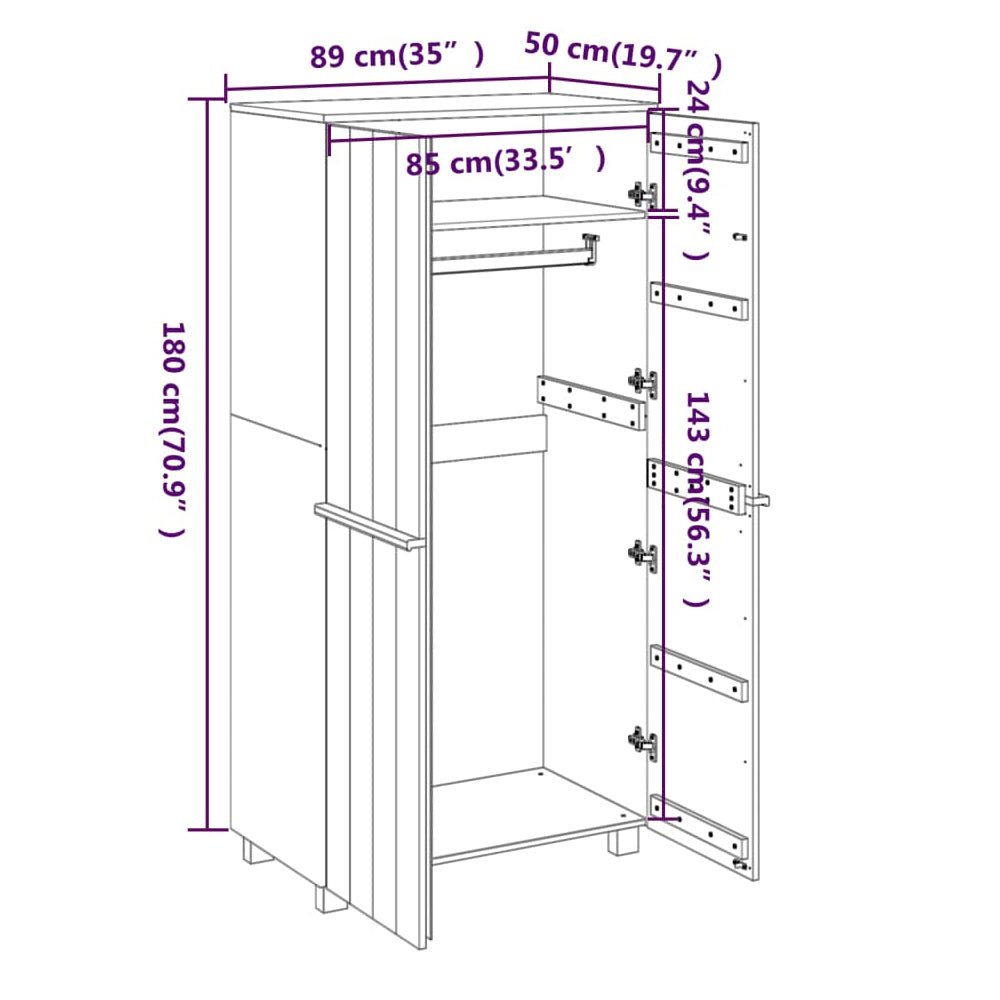 Line drawing of CHOICEWARDROBE Hull 89cm light grey oak effect wardrobe, showing dimensions: H180cm, W89cm, D50cm.