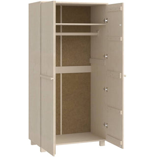 The CHOICEWARDROBE Hull Wardrobe (89cm, 2 Door) in light brown oak finish features both doors opening to reveal a top shelf, hanging rod, and spacious lower section with unfinished wood interior for versatile bedroom storage.