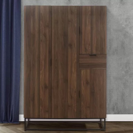 CHOICEWARDROBE 4 door walnut finish wardrobe with industrial metal frame