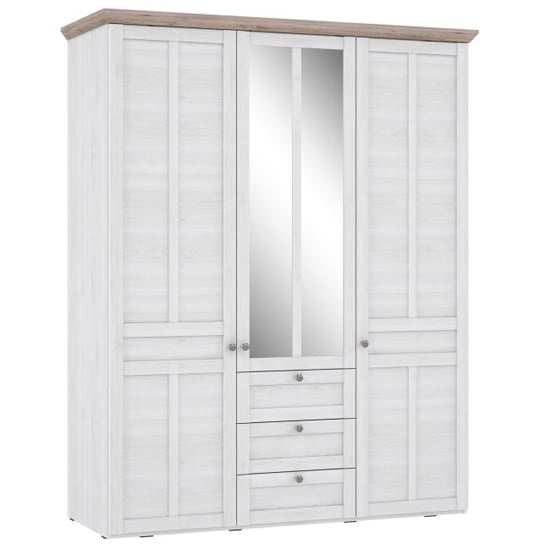 CHOICEWARDROBE Iloppa 3 door mirrored wardrobe in Snowy Oak with drawers