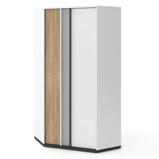 CHOICEWARDROBE Indio corner wardrobe: matt white with oak finish, 2 doors, modern space-saving design.