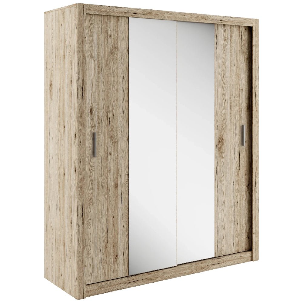 CHOICEWARDROBE Ionia 180cm sliding door wardrobe in San Remo Oak finish with two mirrored doors.