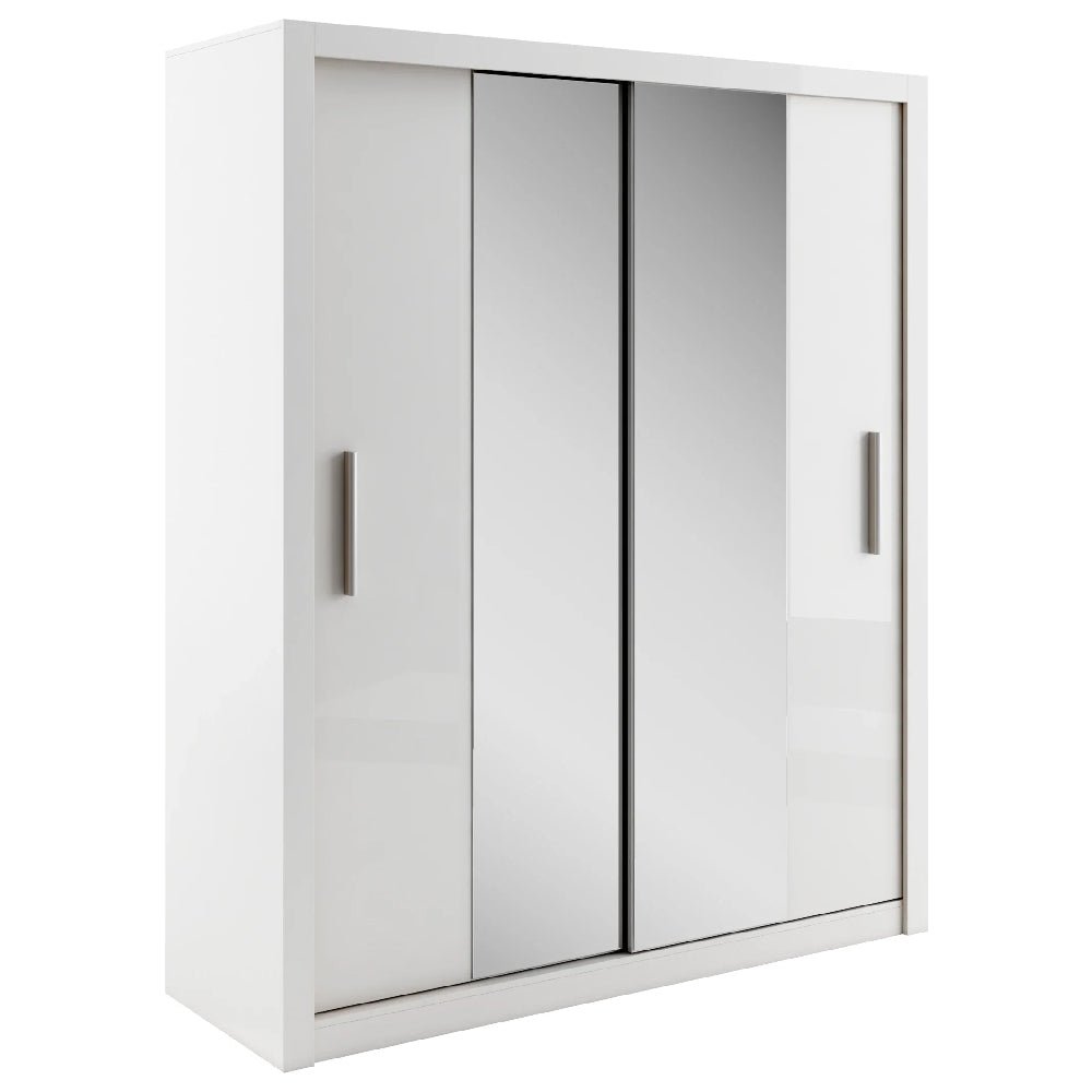 CHOICEWARDROBE Ionia 180cm white gloss sliding wardrobe with 2 mirrored doors