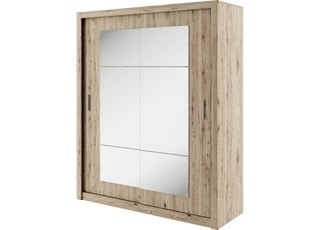 The CHOICEWARDROBE Ionia 2 Door Mirrored Sliding Wardrobe (180cm, Sonoma oak finish) features a modern design, spacious organized storage, smooth sliding doors, and elegant full-length mirrors for a sleek bedroom update.