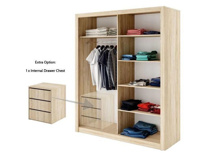 CHOICEWARDROBE Ionia 180cm sliding wardrobe in Sonoma Oak with mirrored doors.