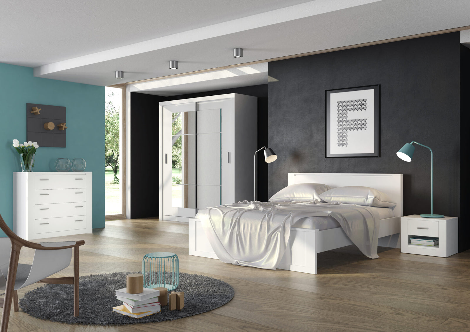 White 2-door mirrored sliding wardrobe - CHOICEWARDROBE Ionia matt white