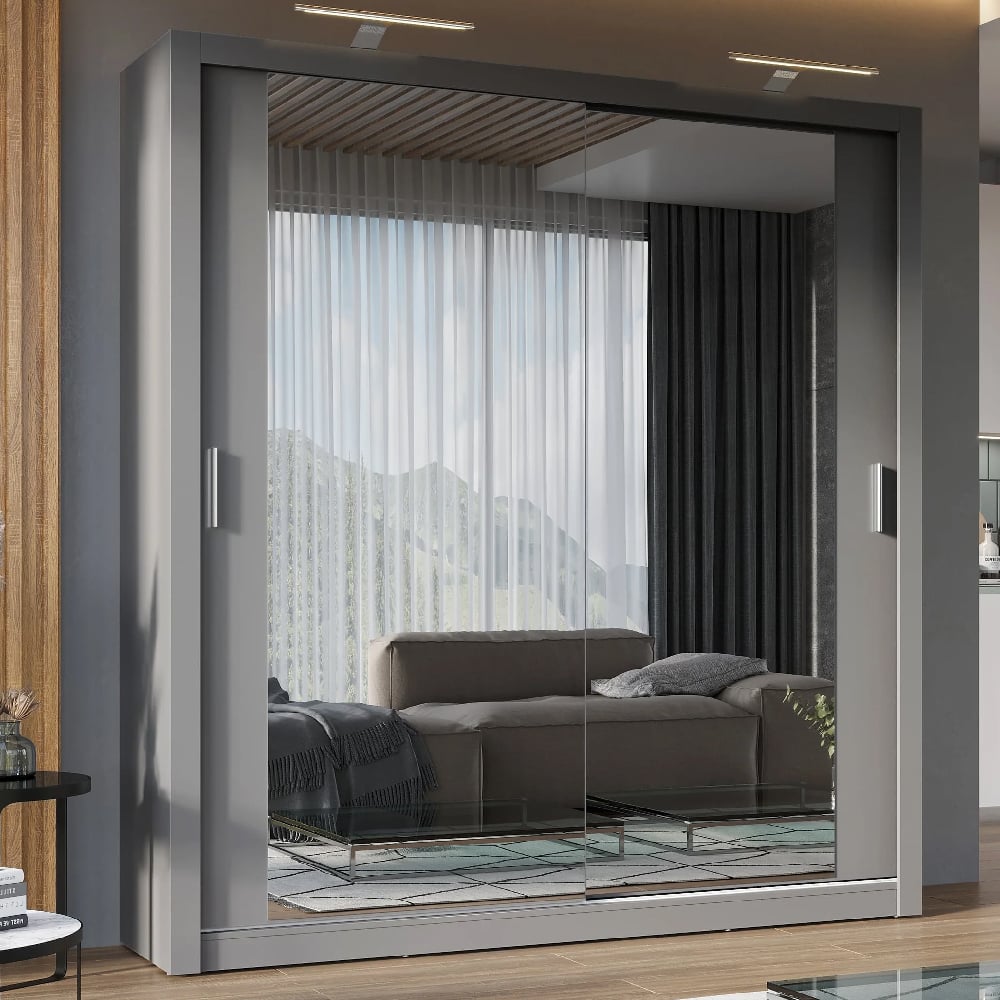CHOICEWARDROBE Ionia 2 door grey sliding wardrobe with mirrored front panels