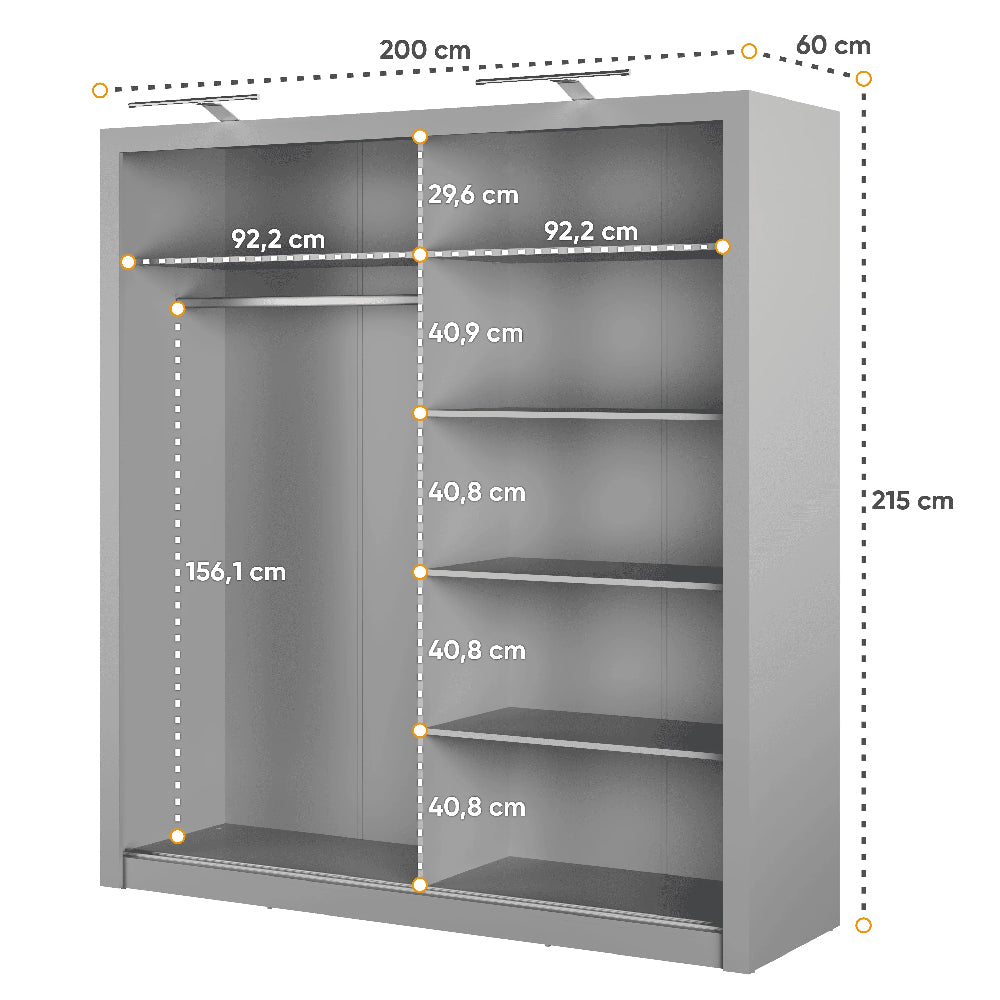 Grey 2 door mirrored sliding wardrobe 200cm