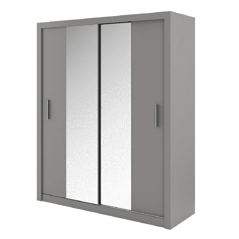 CHOICEWARDROBE Ionia matt grey 2-door sliding wardrobe with mirrored panels and silver handles.