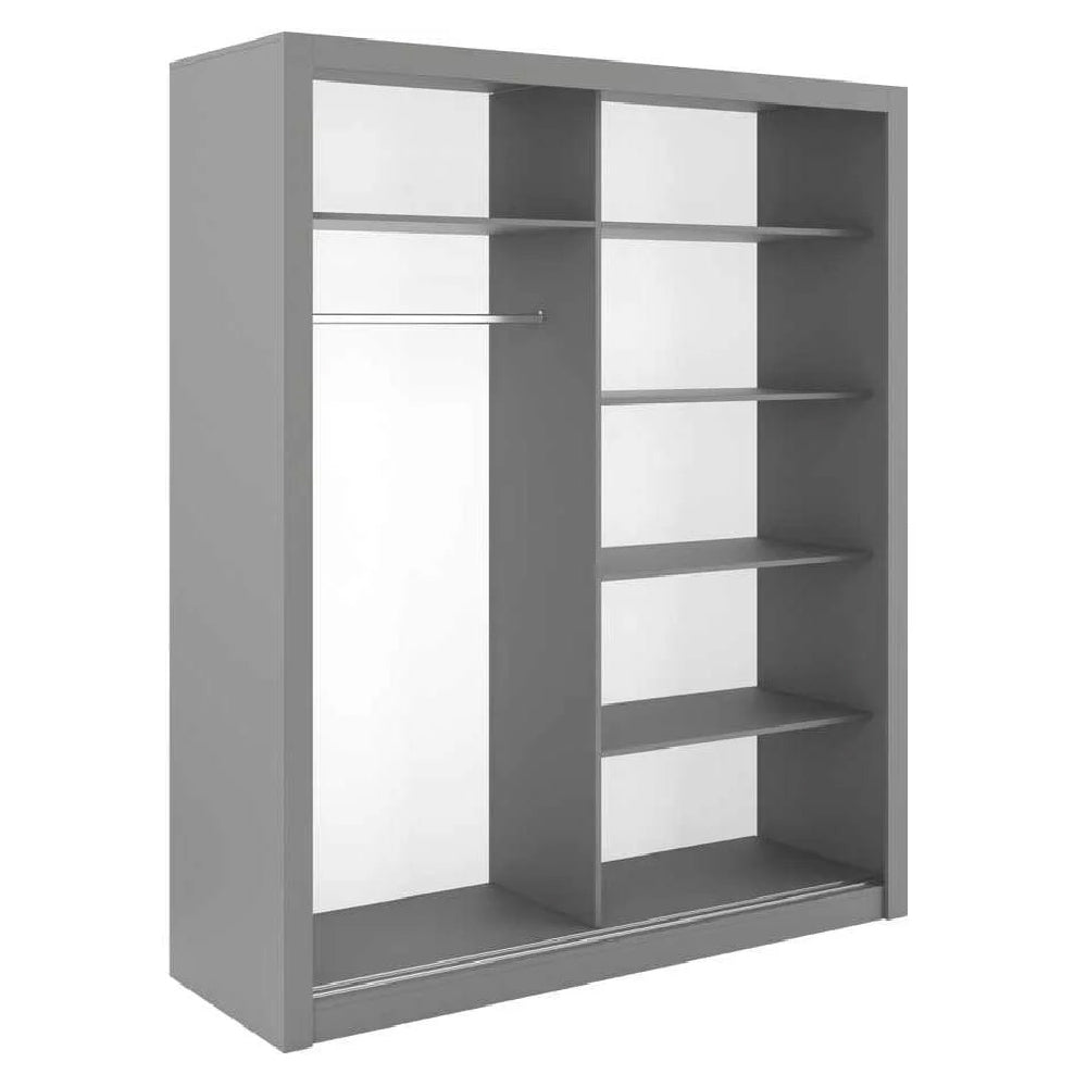 CHOICEWARDROBE Ionia 2-door sliding wardrobe matt grey with mirrored panel, internal view