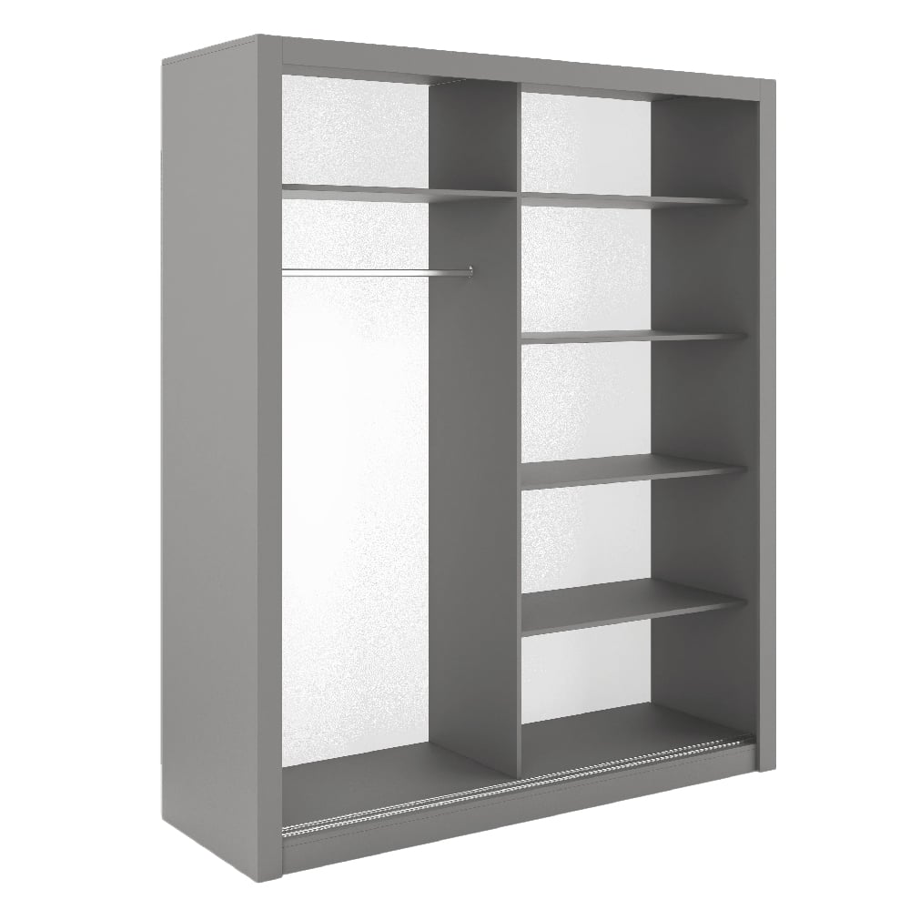 180cm 2-door sliding wardrobe in matt grey with mirrored door
