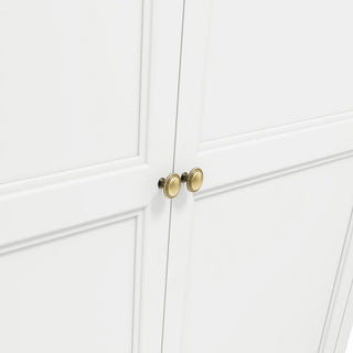 Close-up of the CHOICEWARDROBE Iowa 2 Door Wardrobe in a white finish with gold handles and a bottom drawer—classic bedroom storage for a stylish look.