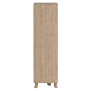 The CHOICEWARDROBE Irvine Oak & White 3 Door Mirrored Wardrobe features a tall, rectangular Scandinavian mid-century design with a light natural finish, clean lines, visible wood grain, and stands on four short legs.