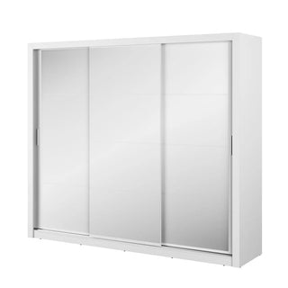 Front view of Ithaca 250cm white matt sliding mirrored wardrobe with minimalist modern frame.
