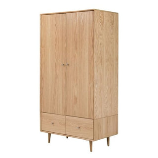 The CHOICEWARDROBE Javion Wooden Wardrobe features a 100cm light oak effect finish, 2 doors, and 2 drawers with a Scandinavian modern design—perfect for stylish bedroom storage.