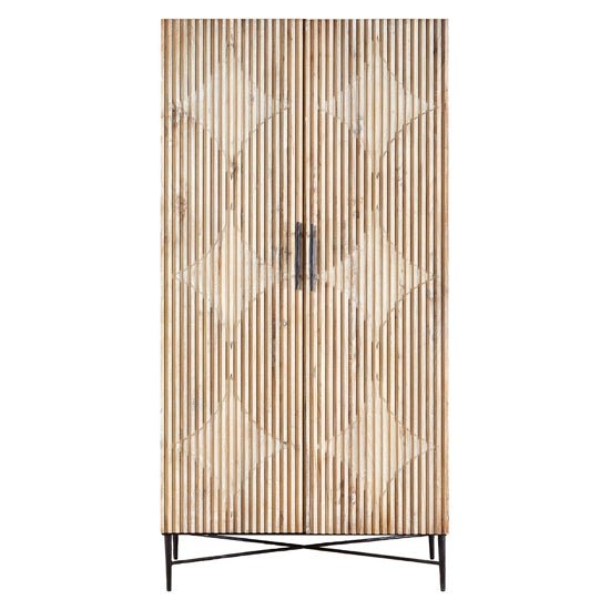 CHOICEWARDROBE Karot slatted wooden wardrobe with geometric doors and black metal legs
