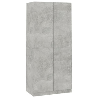 The CHOICEWARDROBE Kaylor 2 Door Wardrobe features a tall rectangular design with a concrete effect finish, two vertical doors, and sleek silver handles for a modern industrial look.