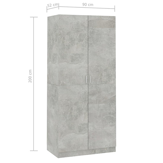 CHOICEWARDROBE Kaylor 2 door wardrobe in concrete effect finish, 200x90x52cm