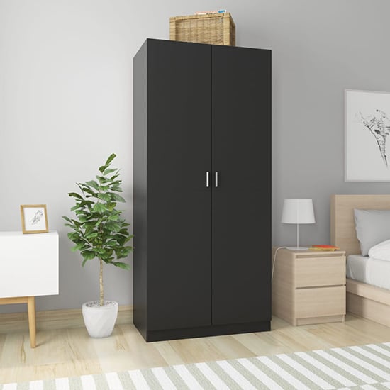 CHOICEWARDROBE Kaylor black two-door wardrobe in a bedroom setting.