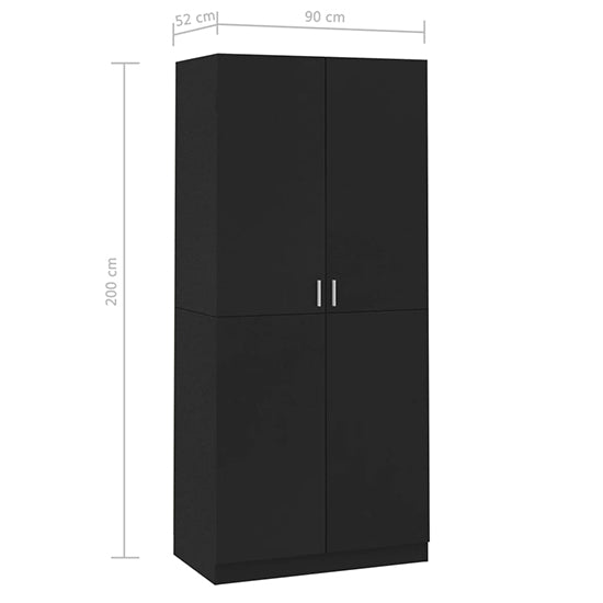CHOICEWARDROBE Kaylor black 2-door wardrobe, 200cm H x 90cm W x 52cm D