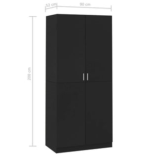 The CHOICEWARDROBE Kaylor Black 2 Door Wardrobe is a sleek modern storage solution measuring 200 cm high, 90 cm wide, and 52 cm deep, with dimensional lines and labels shown above and to the left.