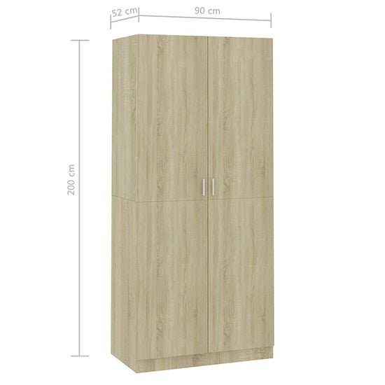 CHOICEWARDROBE Kaylor Sonoma Oak 2 door wardrobe, 200cm H x 90cm W x 52cm D, with silver handles.
