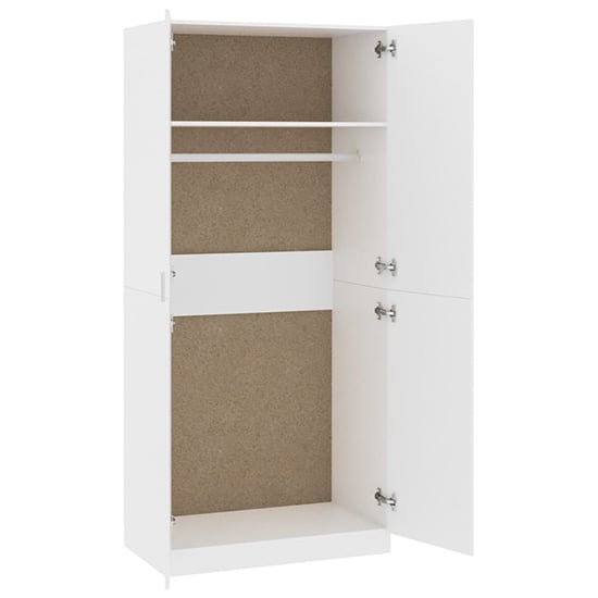 CHOICEWARDROBE Kaylor white 2 door wardrobe open showing hanging rail and shelves