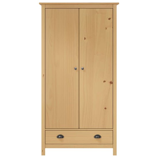 CHOICEWARDROBE Kendal 2 door wooden wardrobe in pine finish with bottom drawer and metal handles.