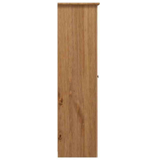 A tall, narrow CHOICEWARDROBE Kendal 80cm Solid Pine 3 Door Wardrobe with a natural wood finish and classic panel design, viewed from the front with doors closed.