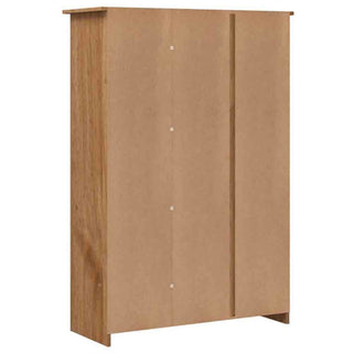 The CHOICEWARDROBE Kendal 80cm Solid Pine 3 Door Wardrobe features a natural wood finish, classic panel design, flat top, visible central screws, and a handleless look for plain, functional bedroom storage.