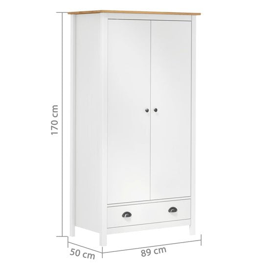 CHOICEWARDROBE Kendal 2-door wardrobe with drawer, white and oak finish, 170cm height, 89cm width.