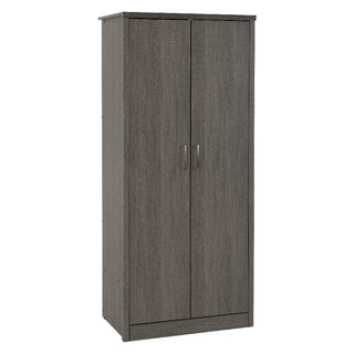 The CHOICEWARDROBE Laggan Black 2 Door Wardrobe offers compact modern storage with a hanging rail, featuring a sleek black finish and minimalist metal handles for a stylish, space-saving solution.