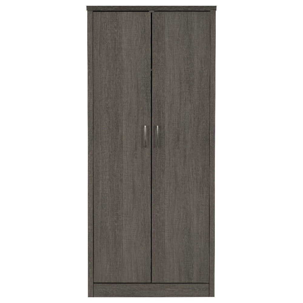 Dark wood effect 2 door wardrobe with silver handles