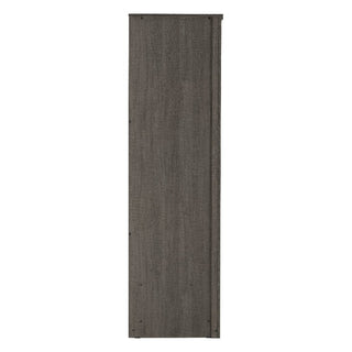 The CHOICEWARDROBE Laggan Black 2 Door Wardrobe features a tall, narrow wooden panel with a dark gray finish, visible wood grain, and edge screws for a modern look—offering compact storage with a hanging rail.
