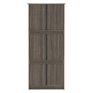 The CHOICEWARDROBE Laggan Black 2 Door Wardrobe is a compact, modern storage solution with a sleek, handleless design and wood grain finish, featuring vertical panels and a hanging rail for organized storage.