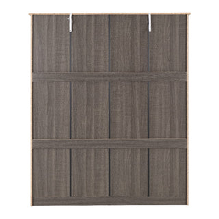 A wooden panel with a gray-brown finish, vertical and horizontal grooves, and two white metal brackets at the top—ideal as a replacement or part for the CHOICEWARDROBE Laggan Black 4 Door Mirrored Wardrobe or other modern bedroom furniture.