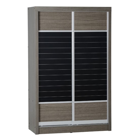 Grey oak Laggan 2 door sliding wardrobe with black glass panels