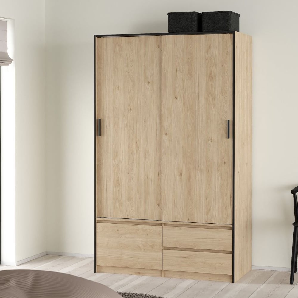 CHOICEWARDROBE Lebanon Oak sliding door wardrobe with 2 doors and 2 drawers, industrial modern style.
