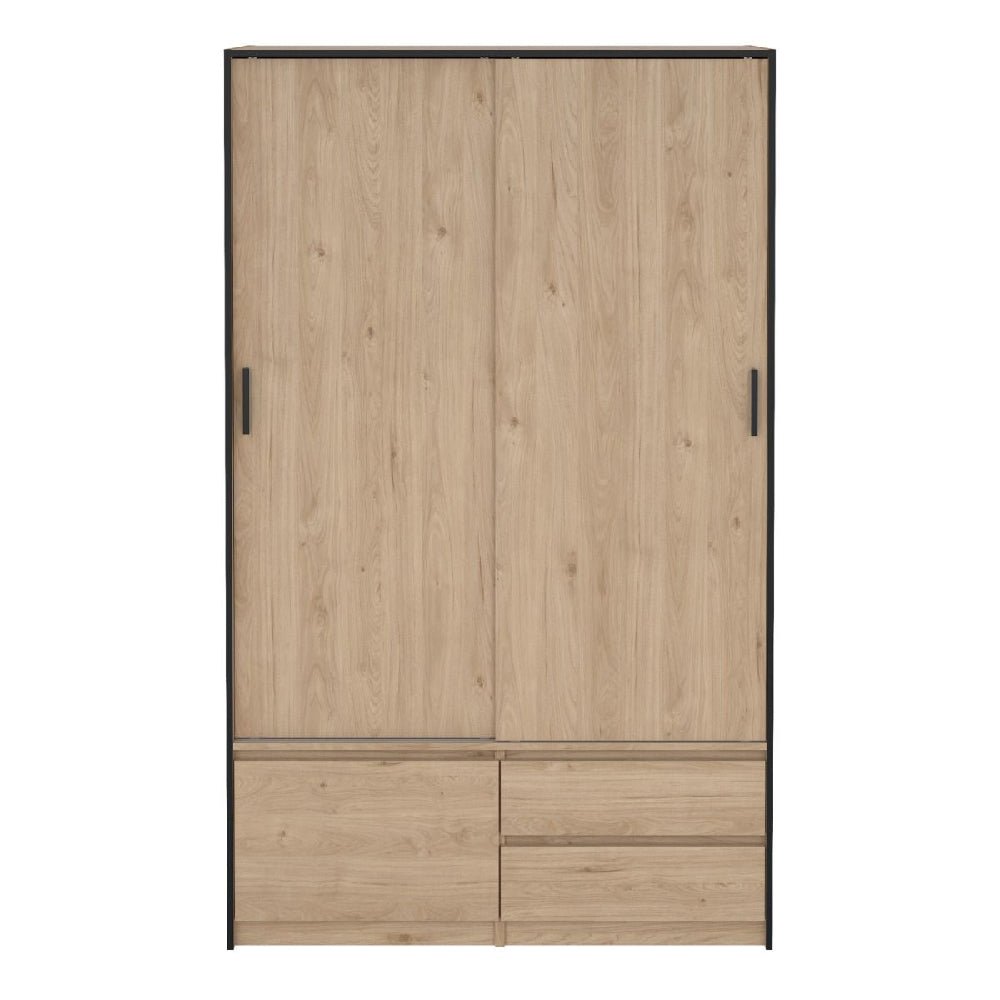 CHOICEWARDROBE 2 door Lebanon Oak sliding wardrobe with 2 drawers and black handles