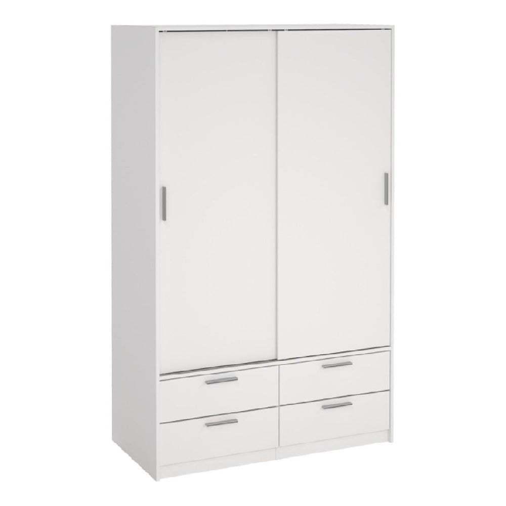 White 2-door sliding wardrobe with 4 drawers and silver handles | CHOICEWARDROBE Lebanon