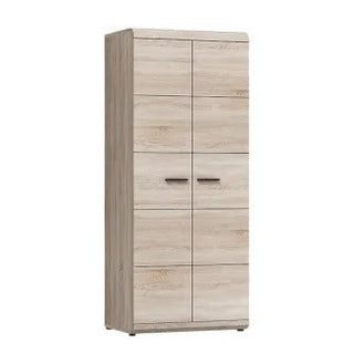 The CHOICEWARDROBE Lecco 2 Door Wooden Wardrobe has an oak effect finish, compact design, modern central handles, and vertical panel detailing, perfect for contemporary bedrooms.